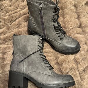 Gray Lace-Up Ankle Boots